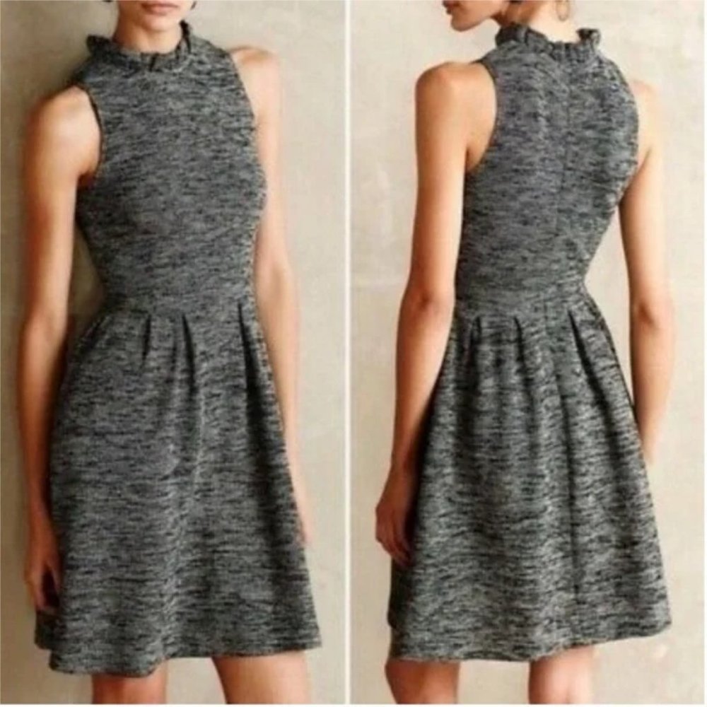 Anthropologie Ganni Pinnacle Textured Tweed Sleeveless Blue/Gray Dress Size S